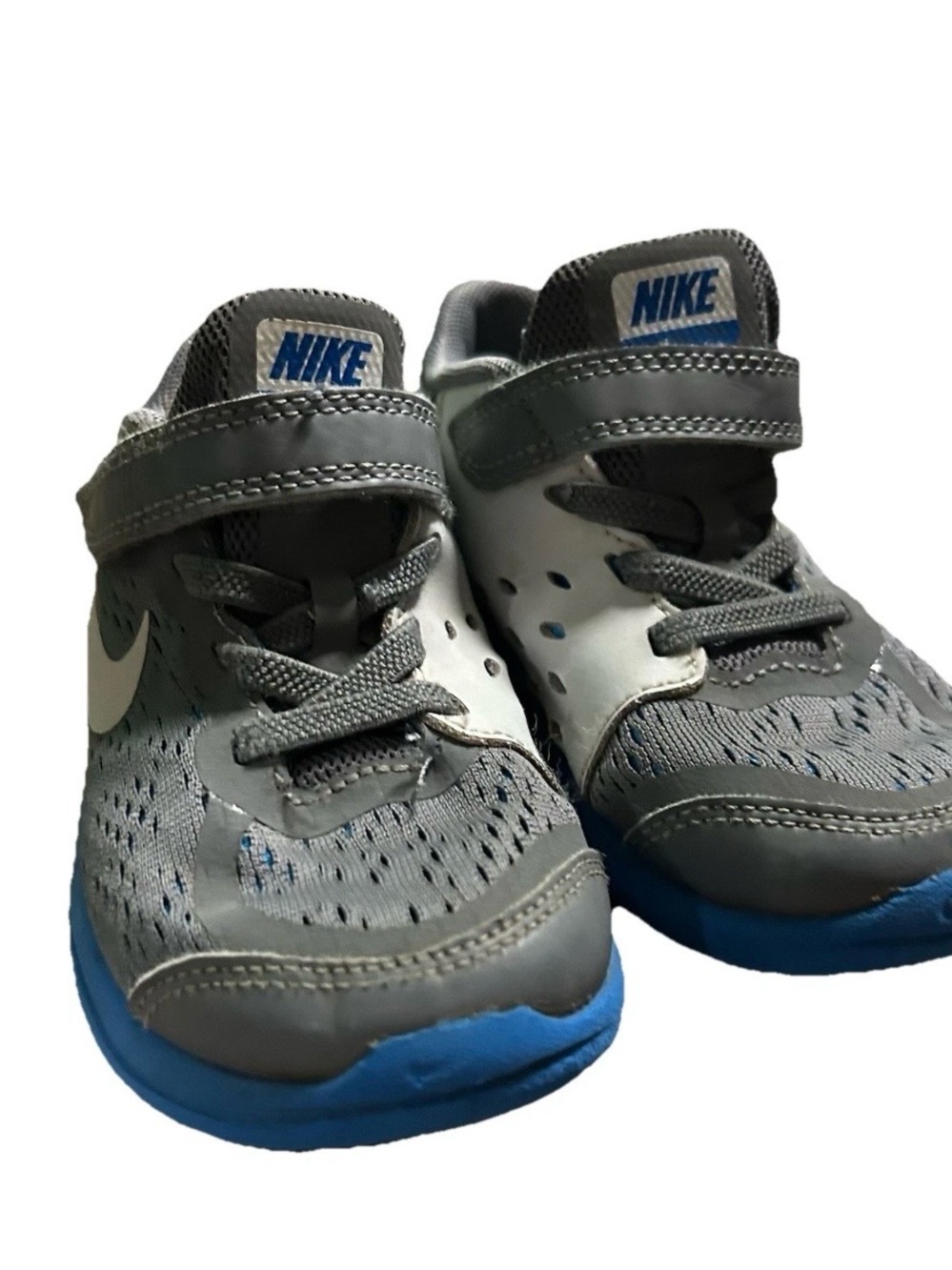 Toddler Boy Nike Grey Blue Running Sneakers Easy Closure Size 9 - Picture 2 of 4